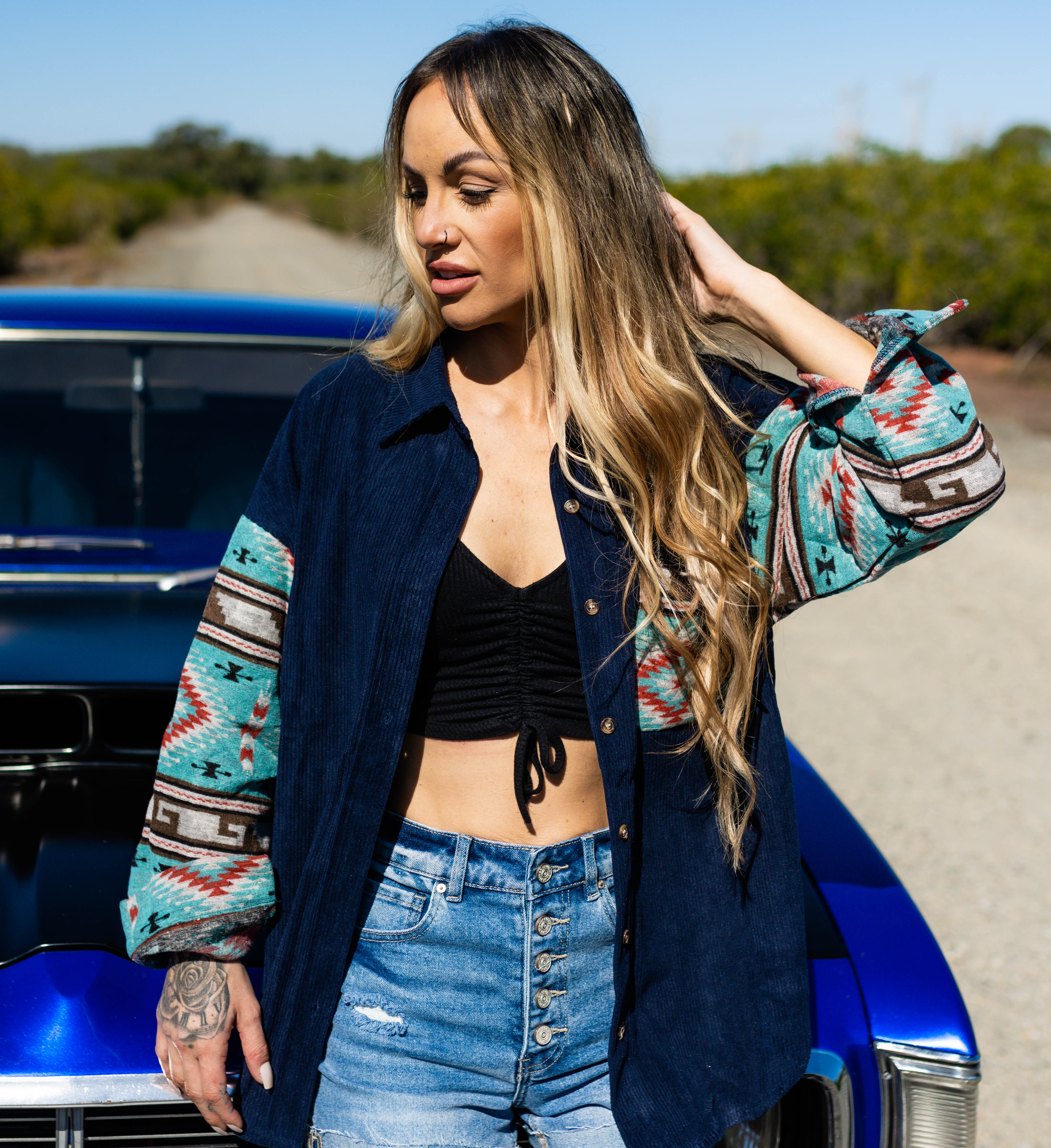 Aztec Cord Jacket - Navy CAK23017