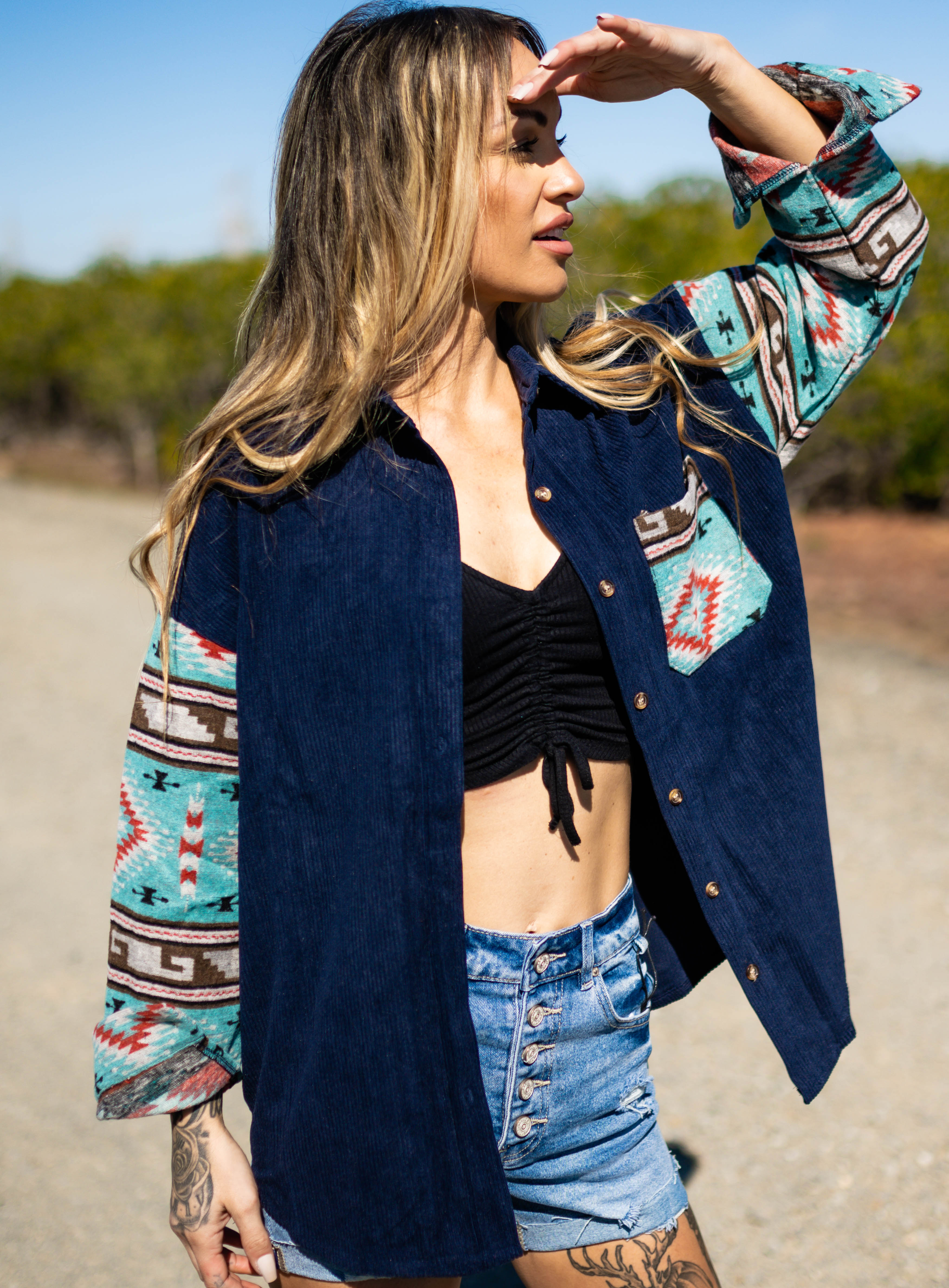 Aztec Cord Jacket - Navy CAK23017
