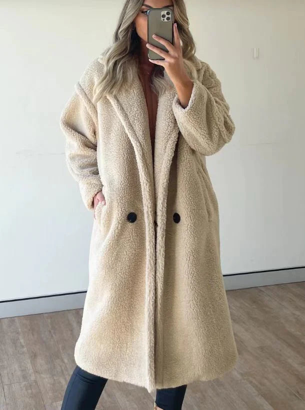 Beige long teddy coat hot sale