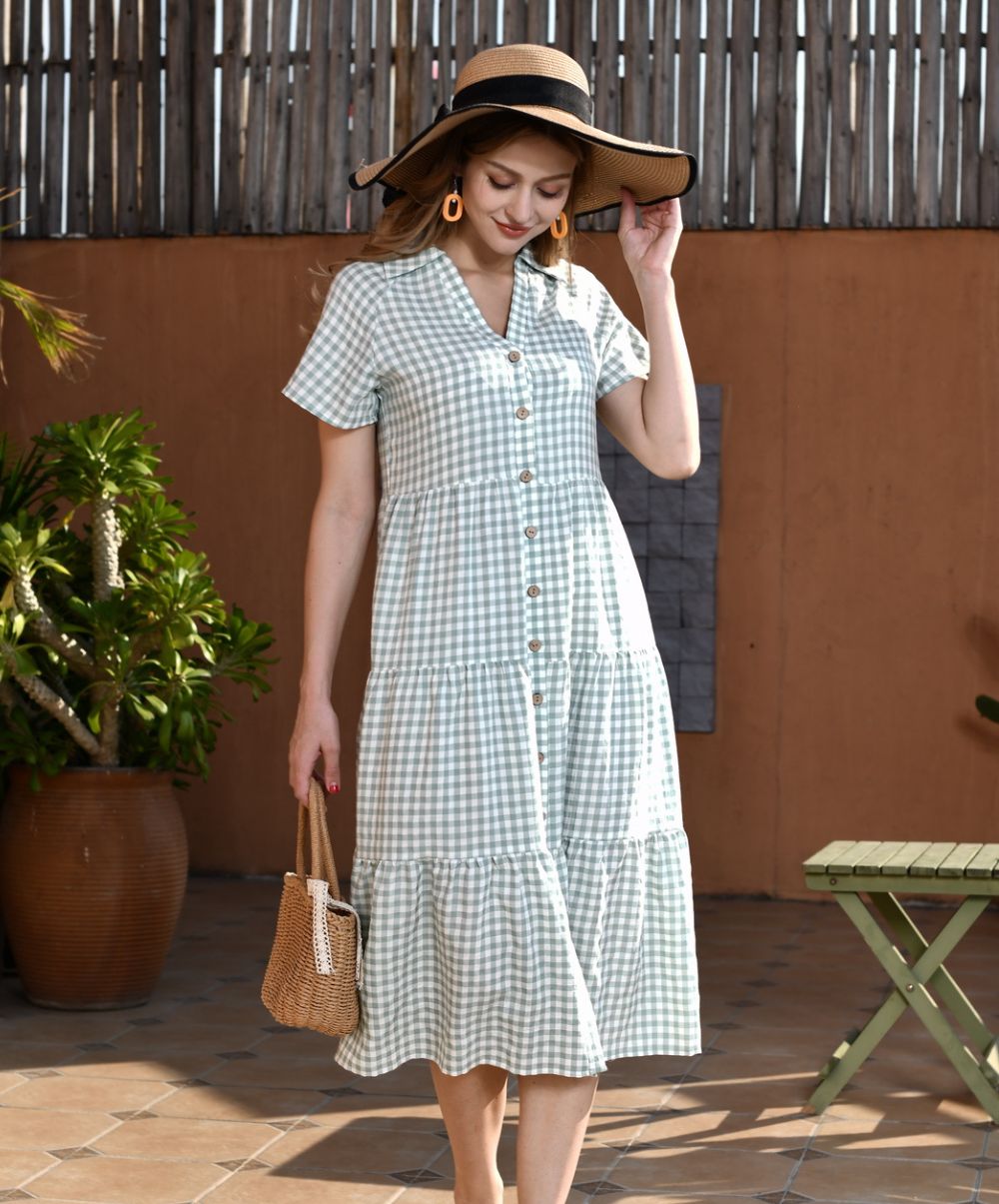 Gingham Dress MDR22042 - GREEN
