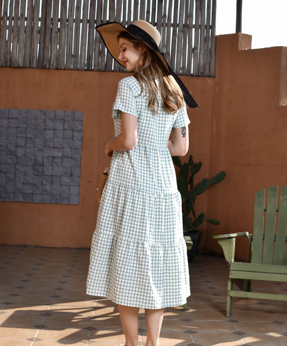 Gingham Dress MDR22042 - GREEN