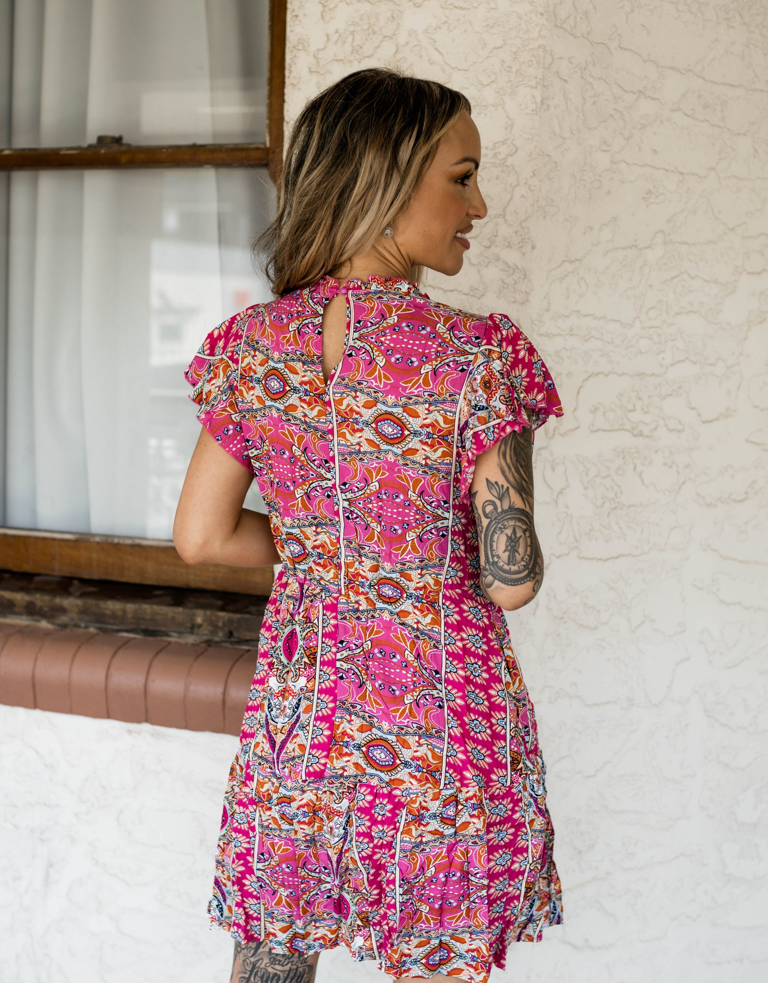 Geometric Hot Pink Dress MDK22136
