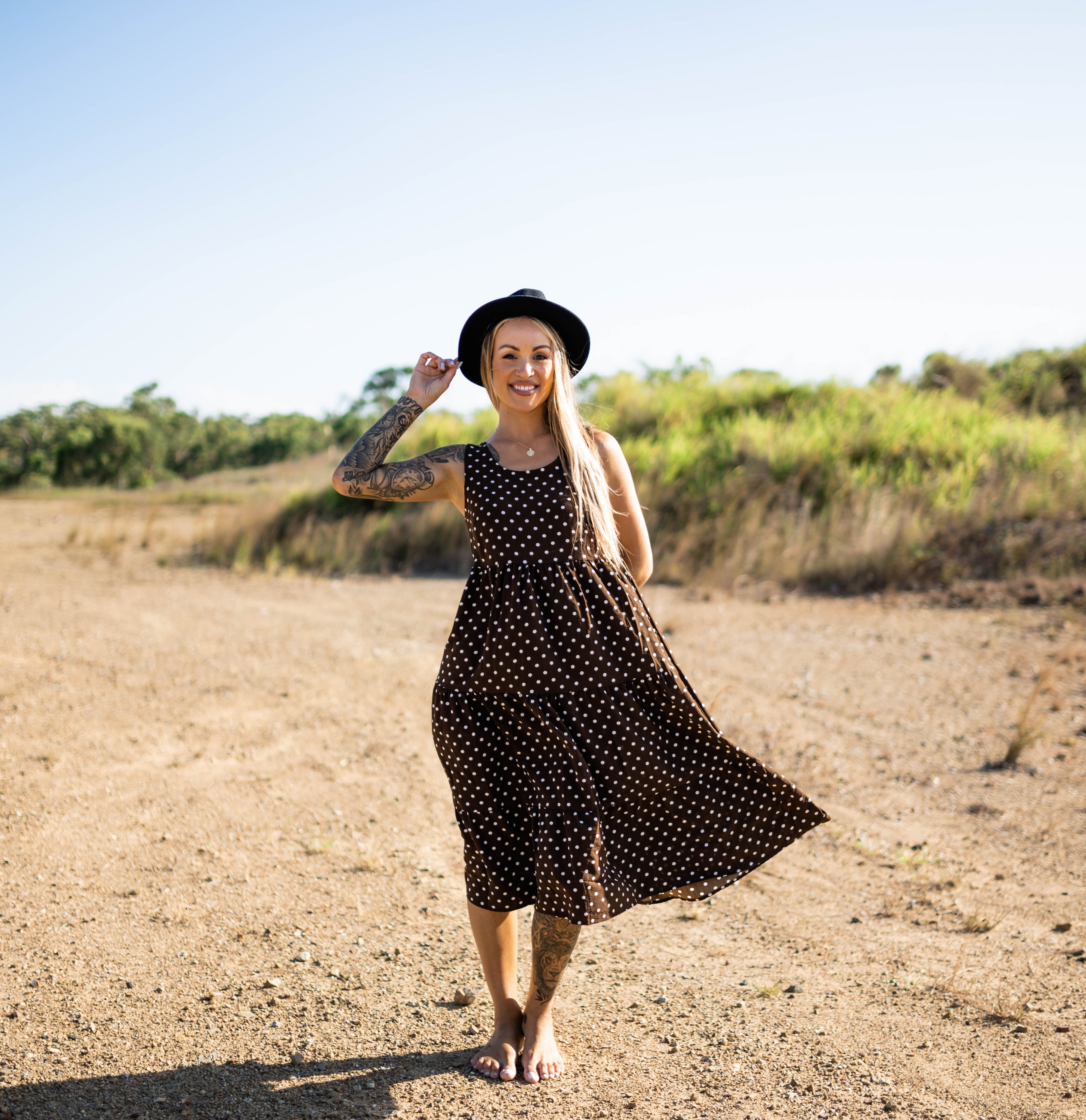 MOLLY POLKA DOT TIERED MIDI DRESS - CHOCOLATE 🐰