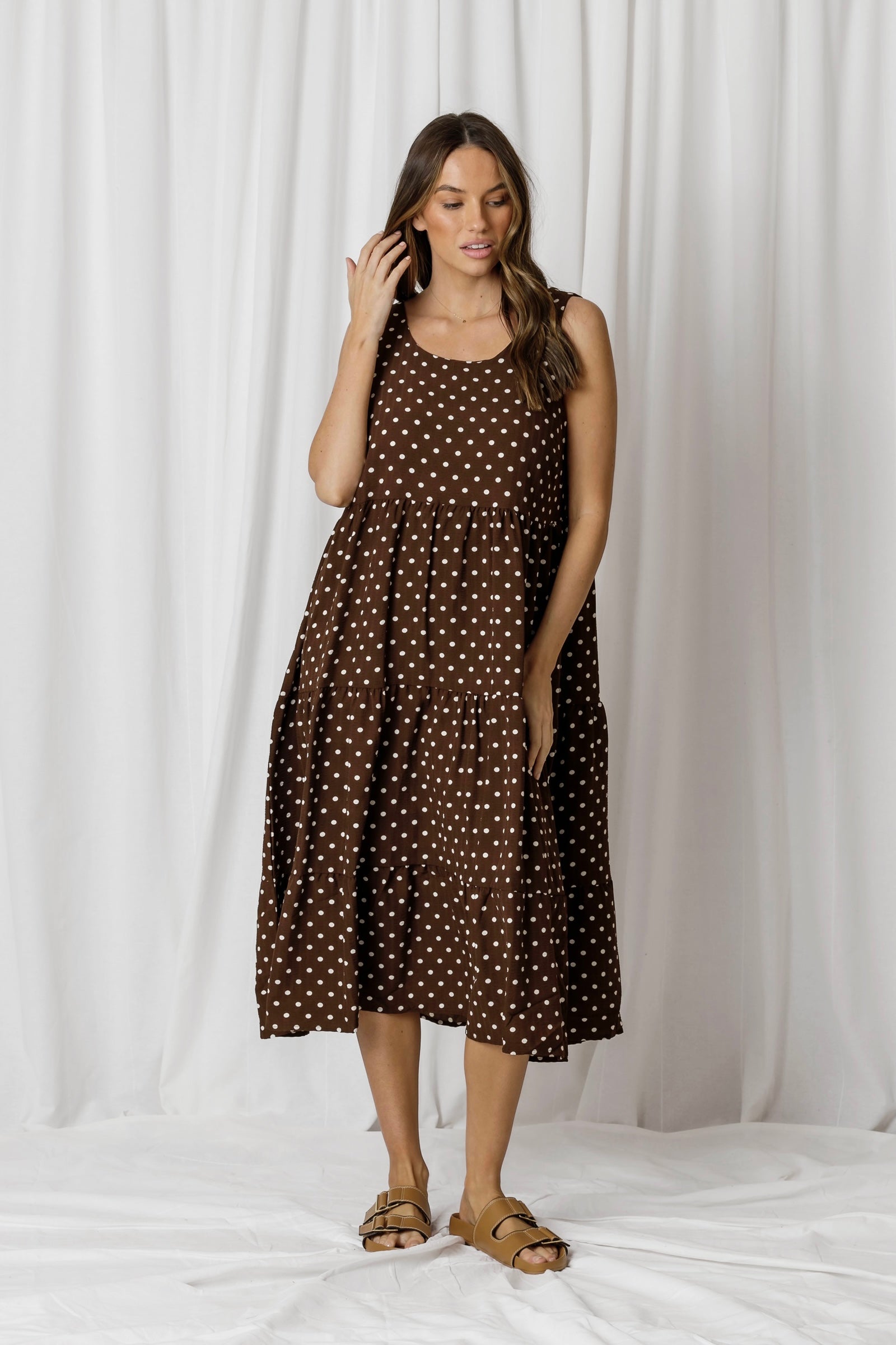 MOLLY POLKA DOT TIERED MIDI DRESS - CHOCOLATE 🐰