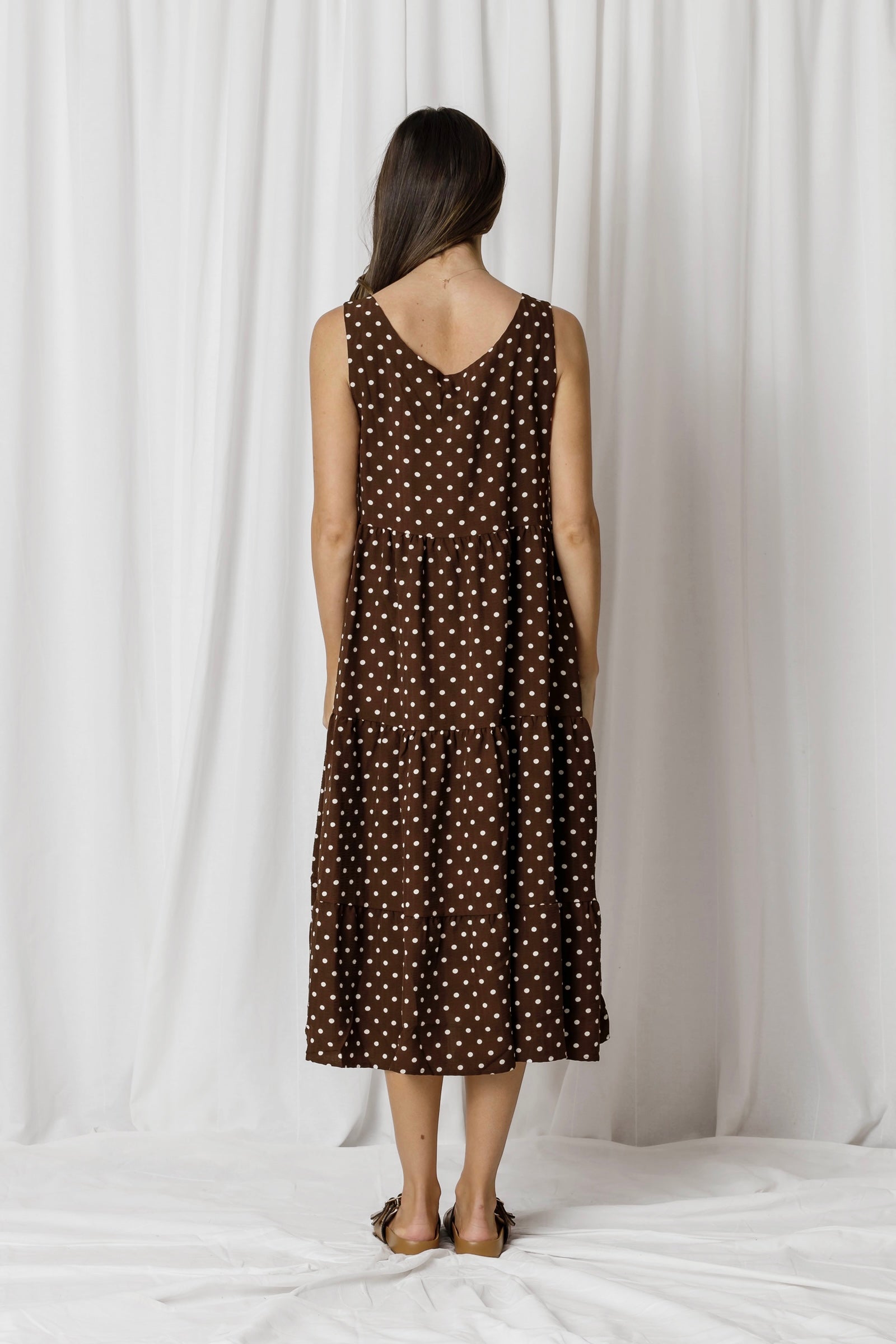 MOLLY POLKA DOT TIERED MIDI DRESS - CHOCOLATE 🐰